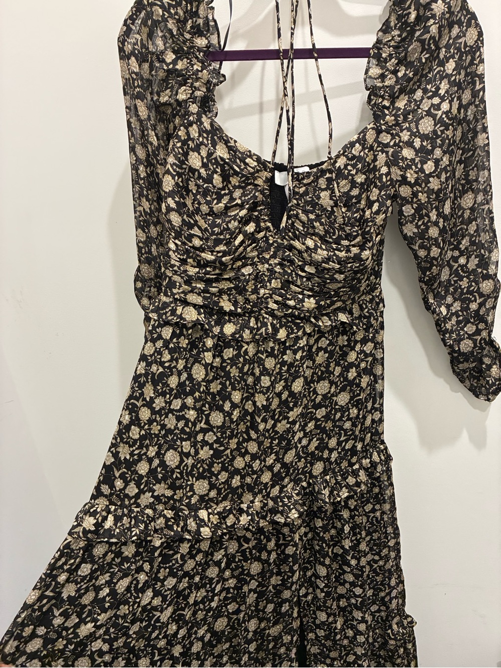 ASTR Floral Long Sleeve Black and Beige Maxi Dress bohemian lovestruck small - Picture 8 of 9
